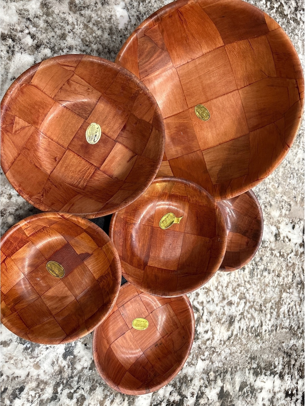 Vintage woven bowls set Formosa wood